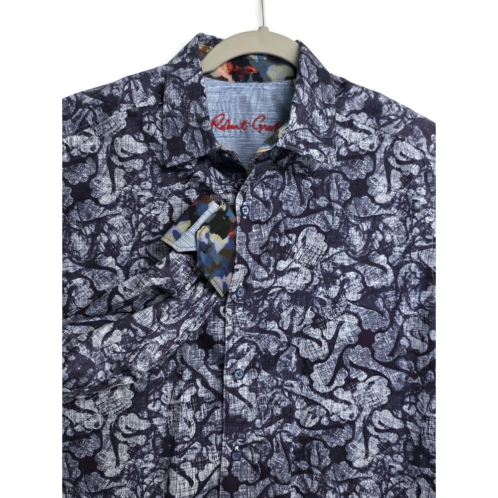 Robert Graham Mens Purple Camo Floral Printed Mens Cotton Flip Cuff Shirt Small